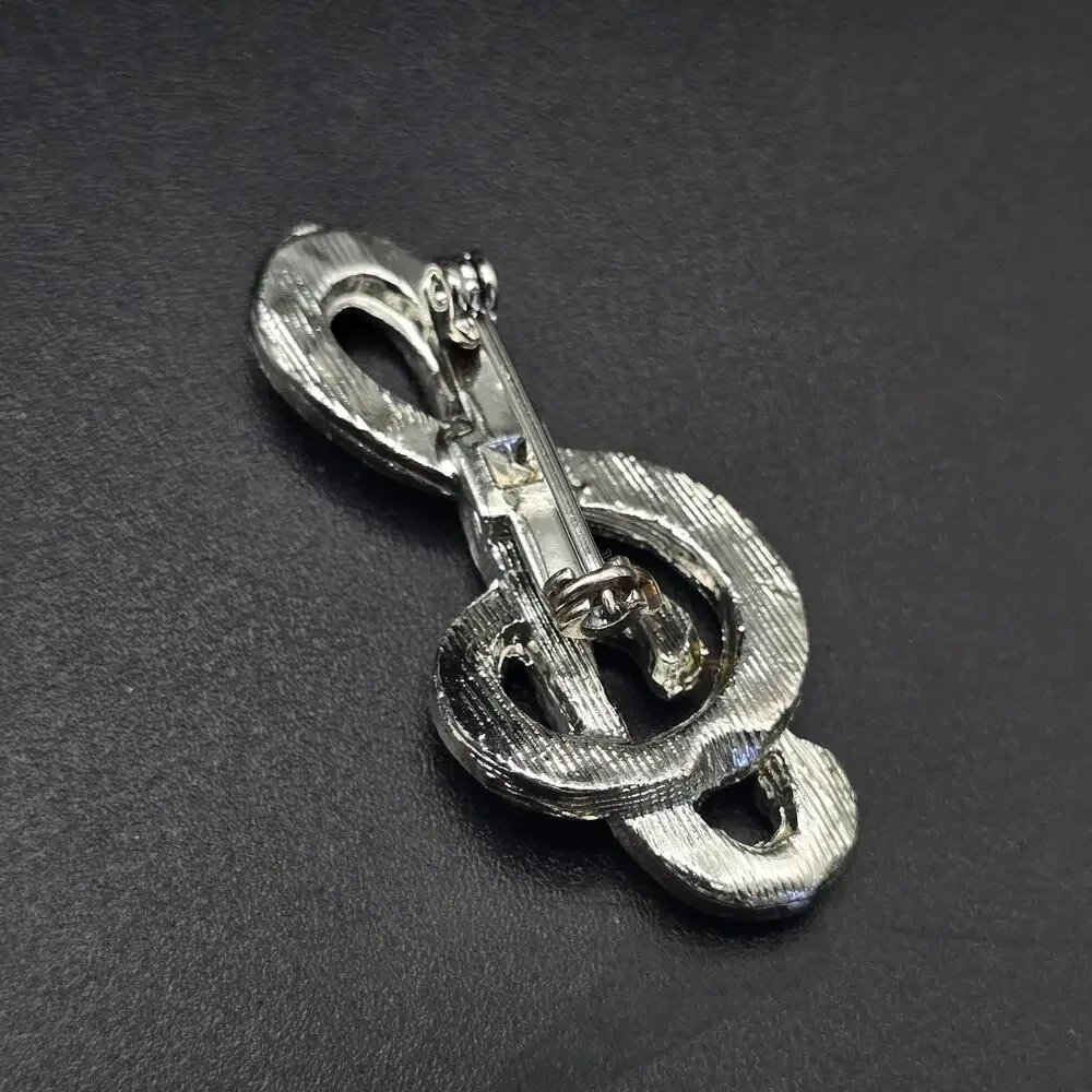 Rhinestone Treble Clef Brooch Music Note Vintage Costume Jewelry